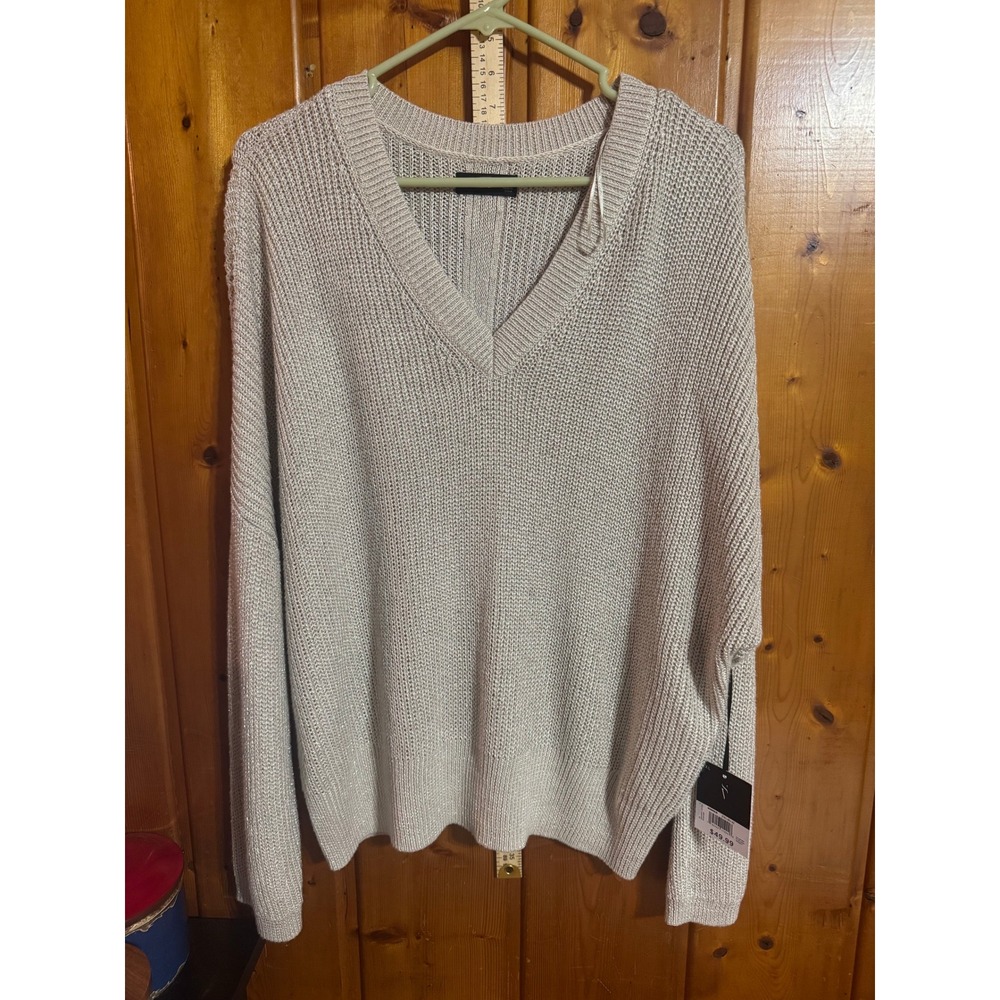 Simply Vera Vera Wang Gray V-Neck Oversized Knit Sweater XXL NWT